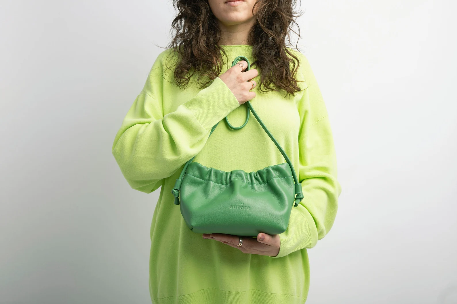 Leather bucket bag for women - Green - Image 6