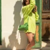 Leather bucket bag for women - Green