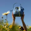Bucket bag, mini leather bag, sky blue color