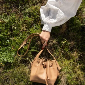 Bucket bag, mini leather bag, cappuccino color