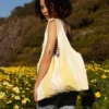 Marthe tote bag - vintage fabric with pale yellow stripes